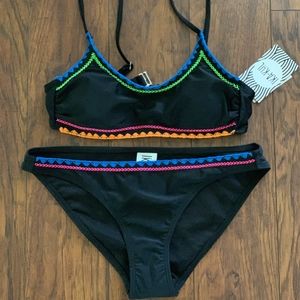 Ika-Kul 2 Pc Bikini Swimsuit Black w/Multi print
